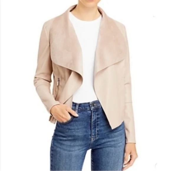 Bagatelle Collection Jackets & Blazers - BAGATELLE Faux Leather Knit Open Drape Cream Jacket